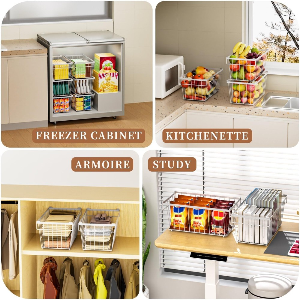 Enhanced Leak-Proof Bottom - Freezer Organizer Bins ，4 Pack Stackable Dee