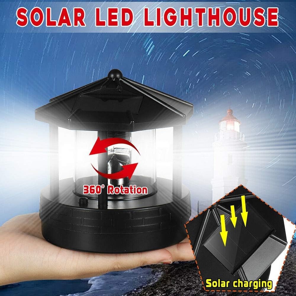 Solar Lighthouse 360 Degree Rotating Led Black, Red