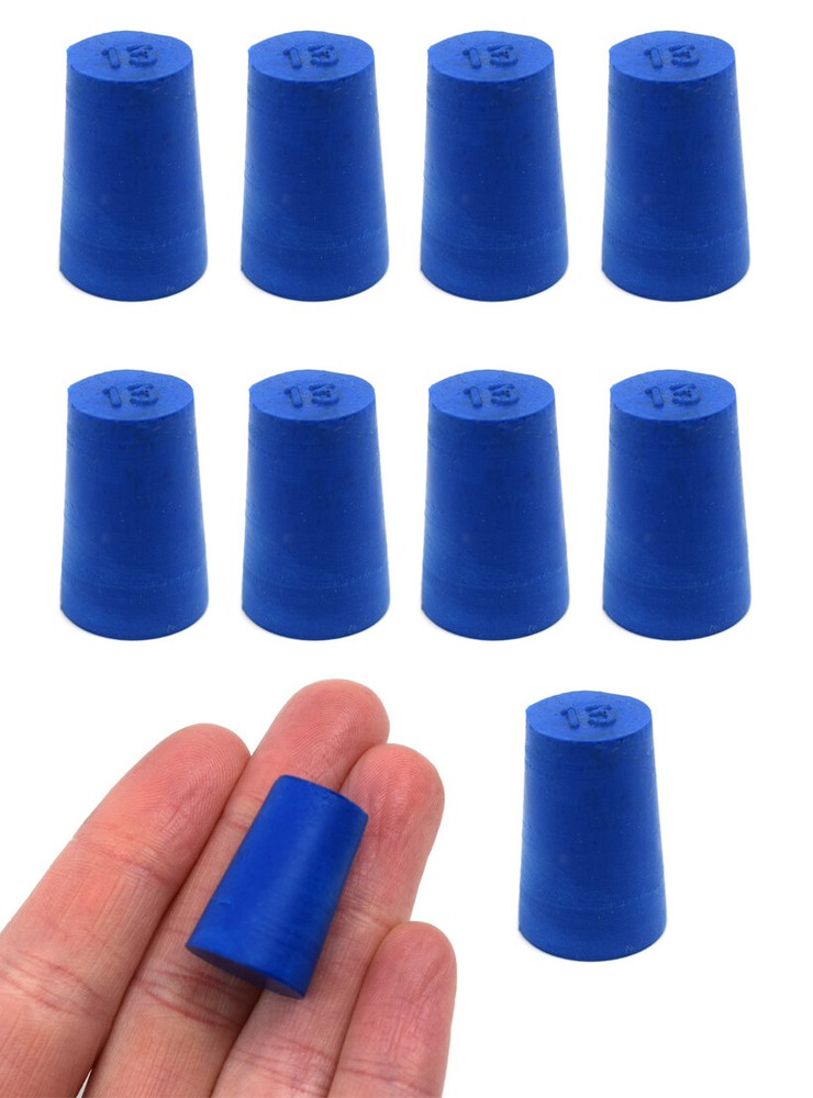Neoprene Stopper Solid - Blue, 13mm Bottom, 16mm Top, 24mm Length -  10 Pack