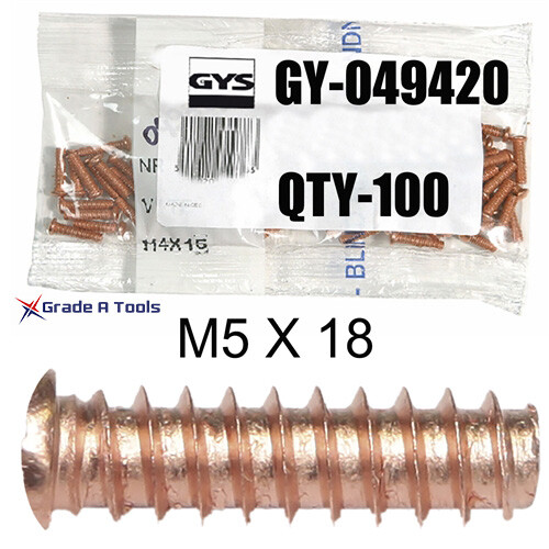 GYS Weld on Self Threading studs, M5 X 18, Dent Pulling. GYS-049420