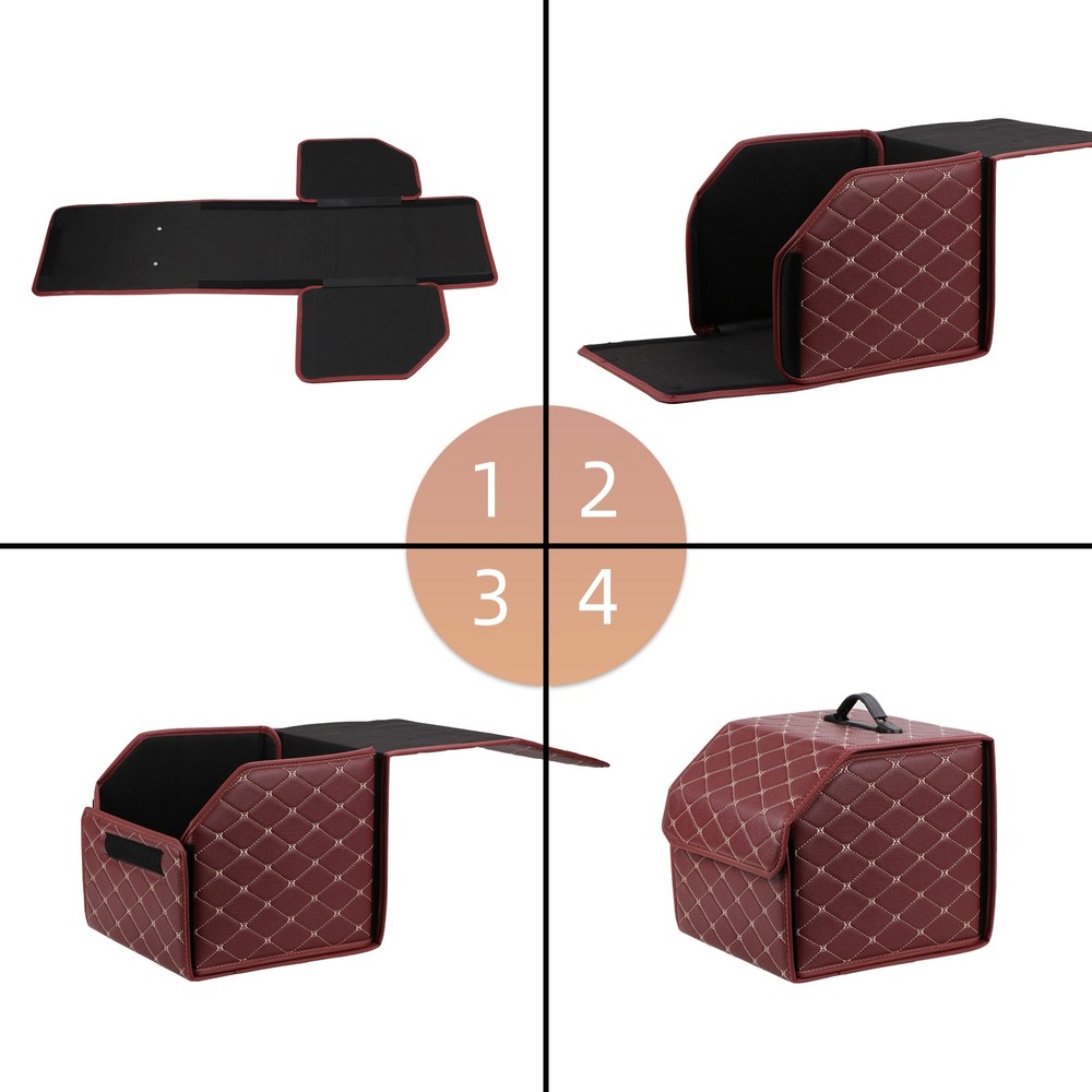 Red Diamond Pattern Car Trunk Organizer Box Storage Collapsible Foldable