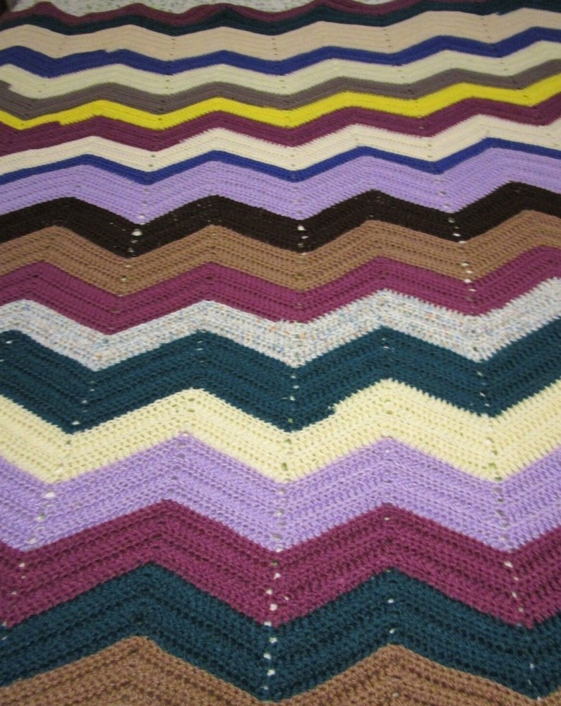 Afghan Multicolored Zig Zag Handmade 63" x 80"