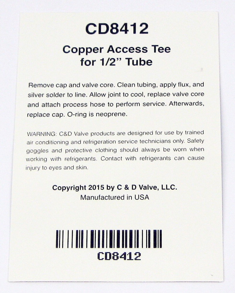 C&D Copper Access Tee Valve 1/2" CD8412 Package of 2