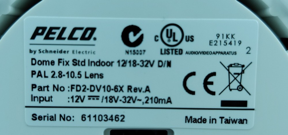 PELCO Dome Fix STD Indoor FD2-DV10-6X