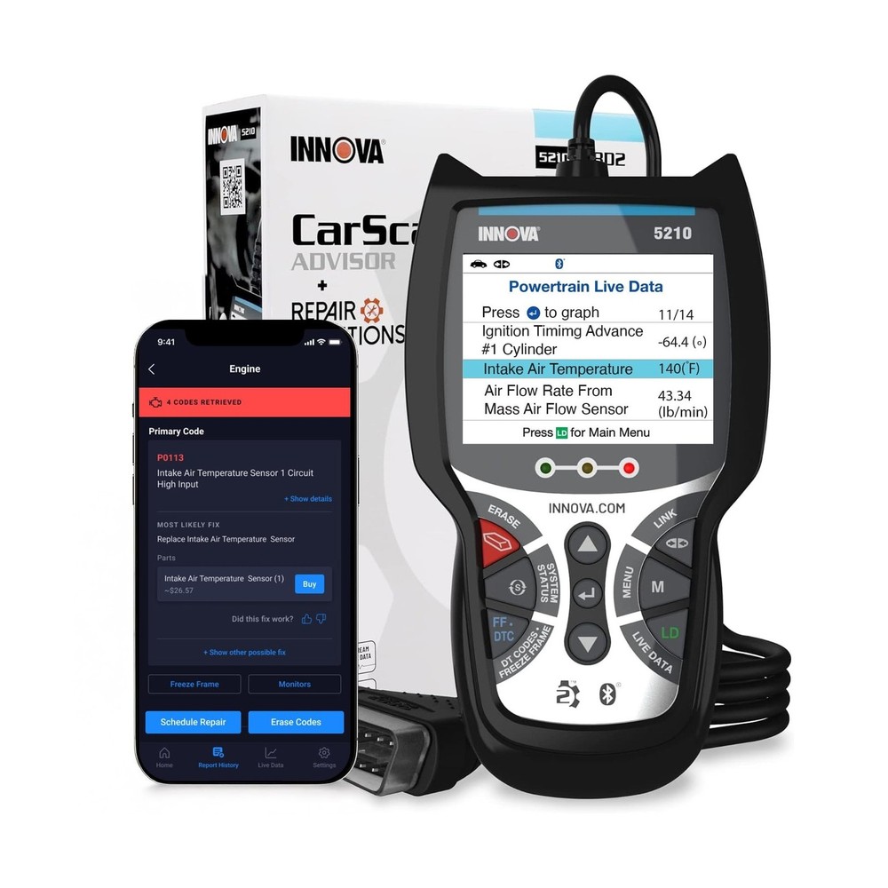 Innova 5210 OBD2 Scanner & Engine Code Reader, Battery Tester, Live Data, Oil...