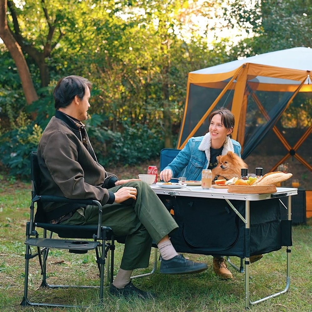 Folding Camping Table with Storage, 4 ft * 2 ft Aluminum Composite Desktop & ...
