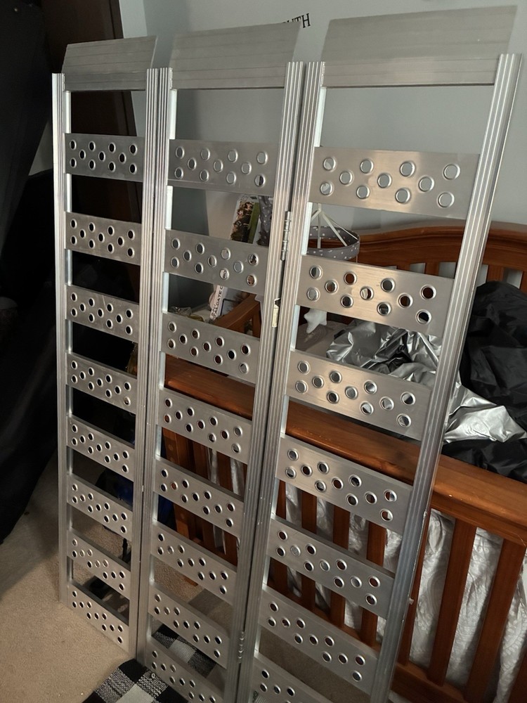 double tri-fold aluminum loading ramp portable with loading straps