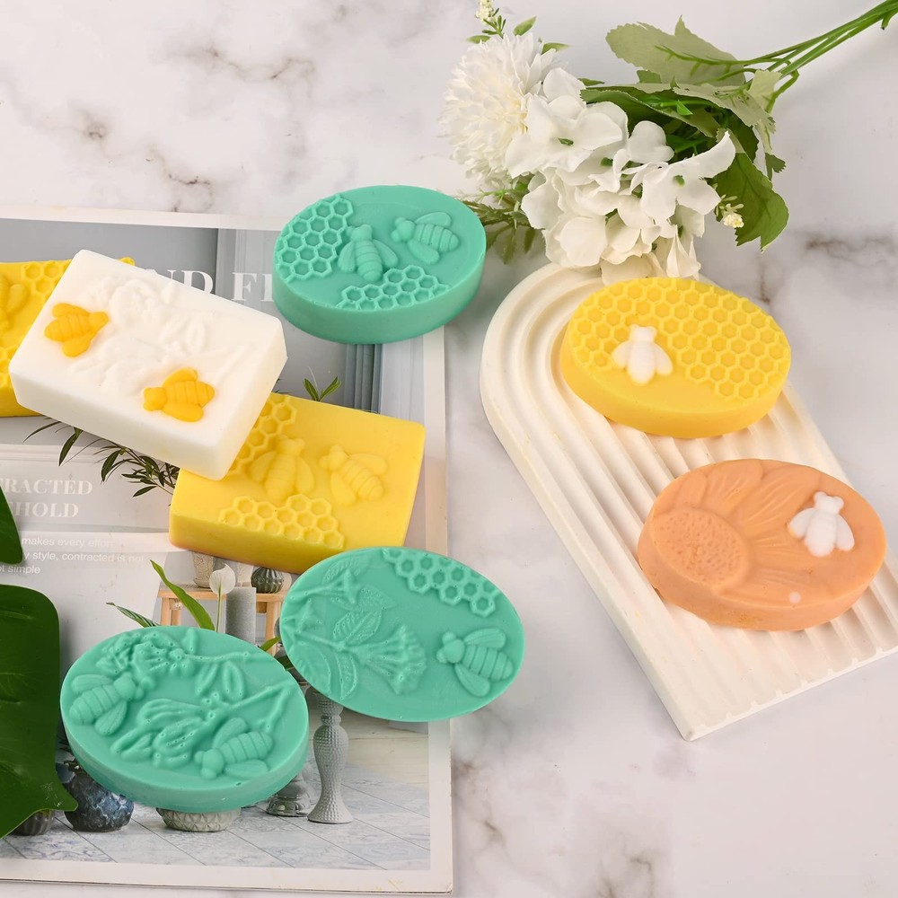 Sakolla 2 Pack Rectangular+Oval Honeycomb Bee Molds, Honeycomb/Purple & Blue