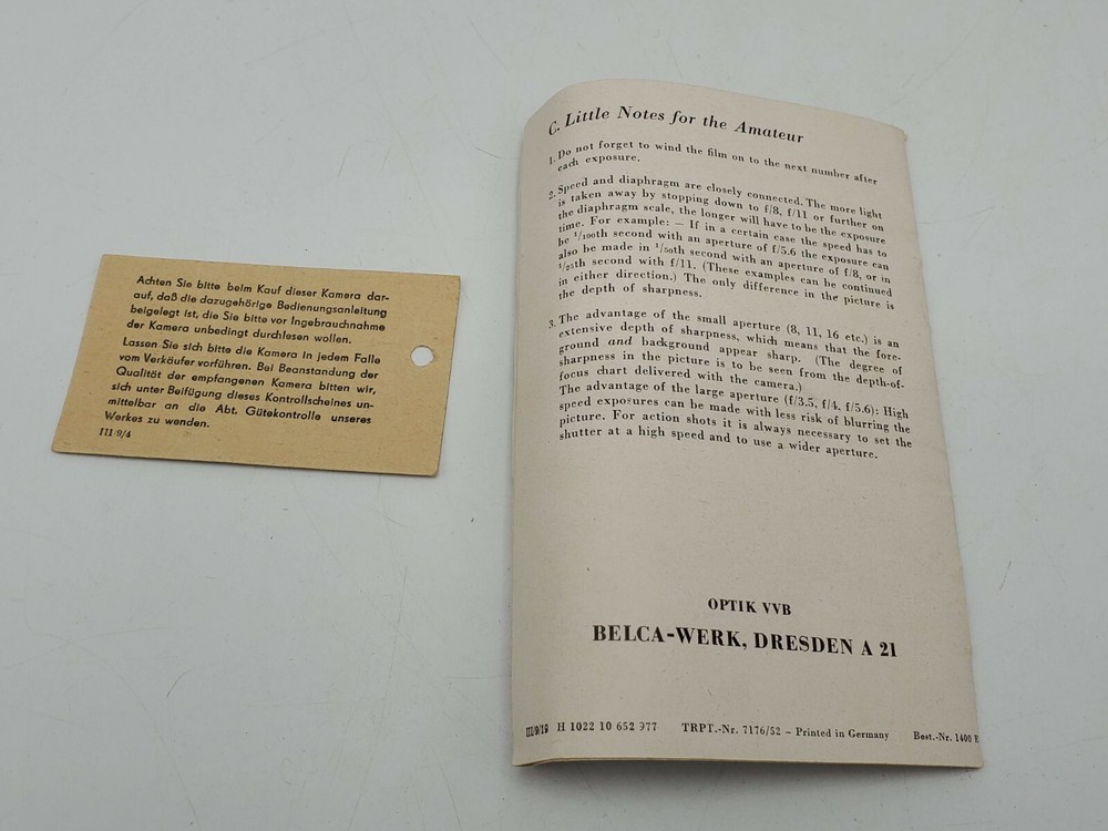 Belca Belfoca 6x9 cm Folding Camera Original Box & Instructions Only - Germany