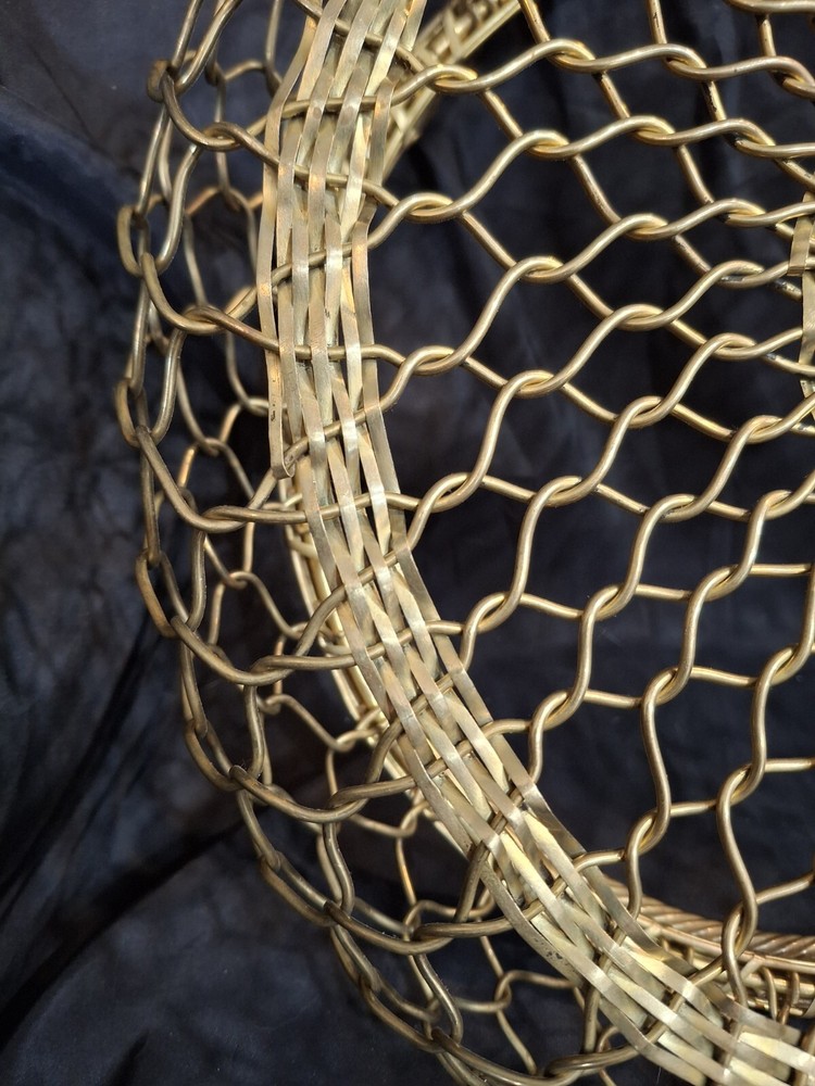 Vintage Gatco Woven Solid Brass Fishnet Wire Basket w/ Handle 14”