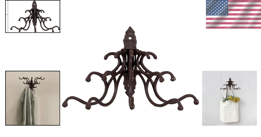 Farmhouse-Style Cast Iron Wall Hook Rack - Durable & Versatile Storage Solution