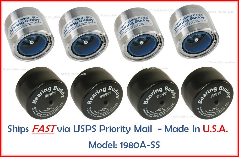 (4) 1.980 Boat Trailer Bearing Buddy Stainless Steel w/ Protective Bra (2 Pairs)