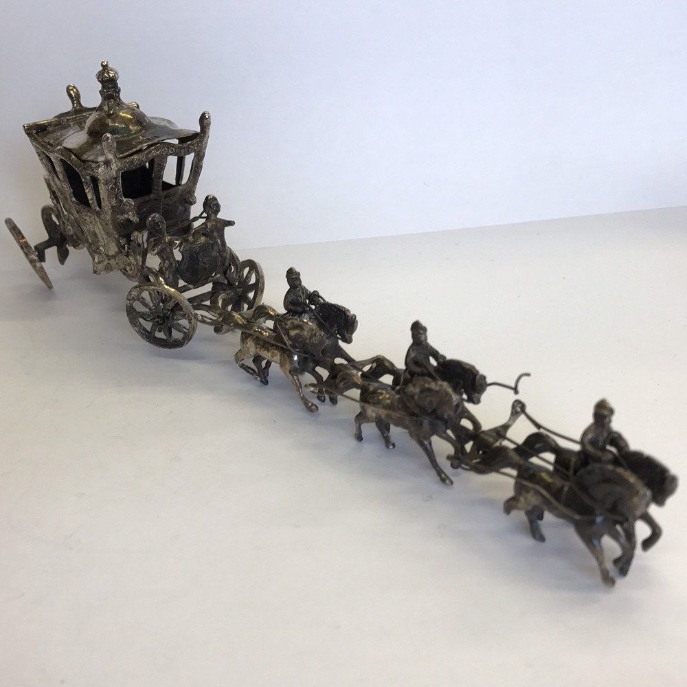 Fine Antique Solid Silver Miniature 1902 Coronation State Coach Salt 18cm