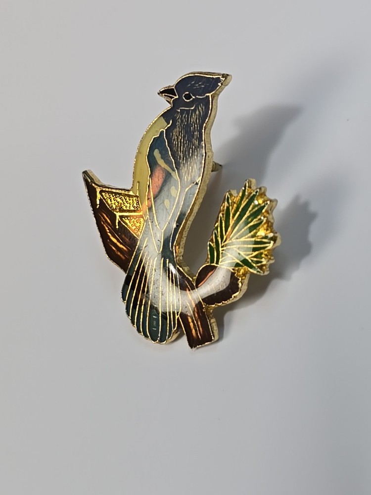 Blue Jay Bird In A Pine Tree Lapel Pin