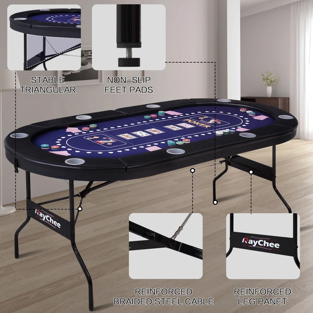 71in Folding Poker Table Sturdy Structure gambling texas hold em