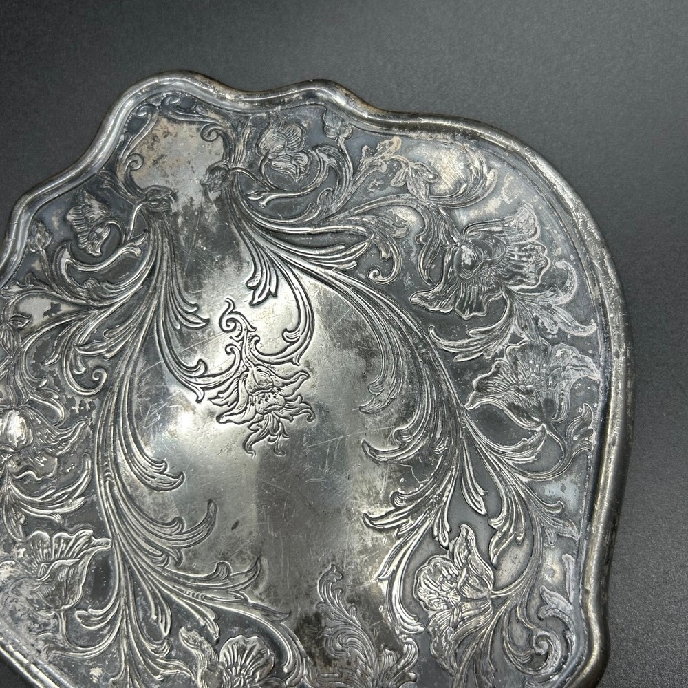 Vintage Silverplated Hand Mirror Intricate Flowered Vine Pattern