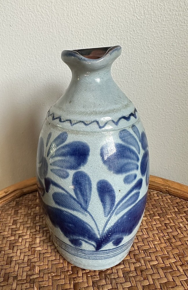 Blue Floral Handmade Pitcher Signed