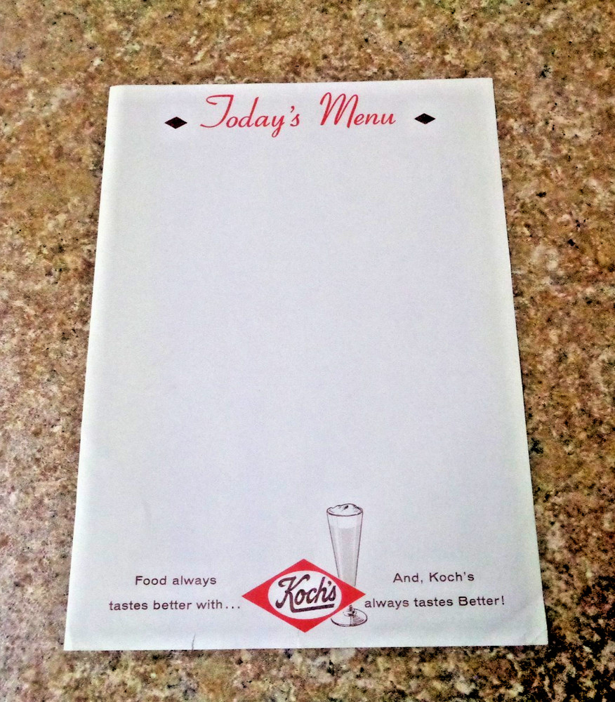 Koch's Beer Menu Sheet Dunkirk NY