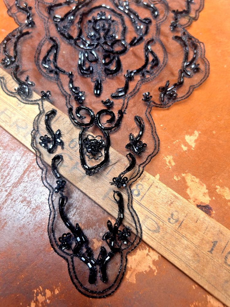 collar sheer hand sewn beaded sequins black 1pc