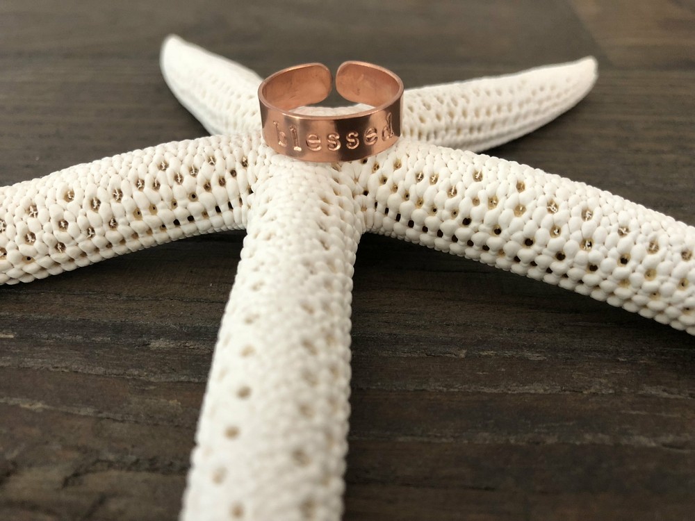 Custom Hand Stamped Brass Ring - Blessed