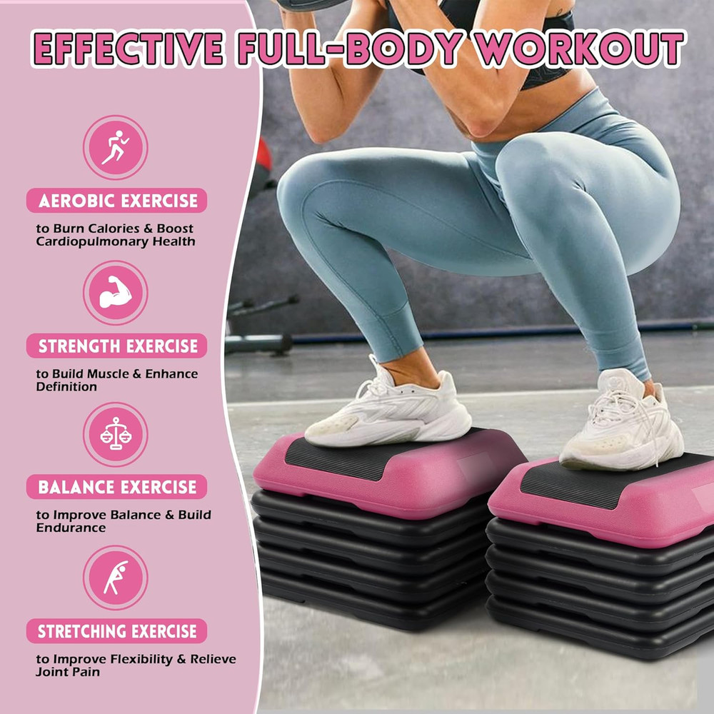 Step Aerobic Platform, Exercise Step with 5 Levels Adjustable Height, 4 Stackabl