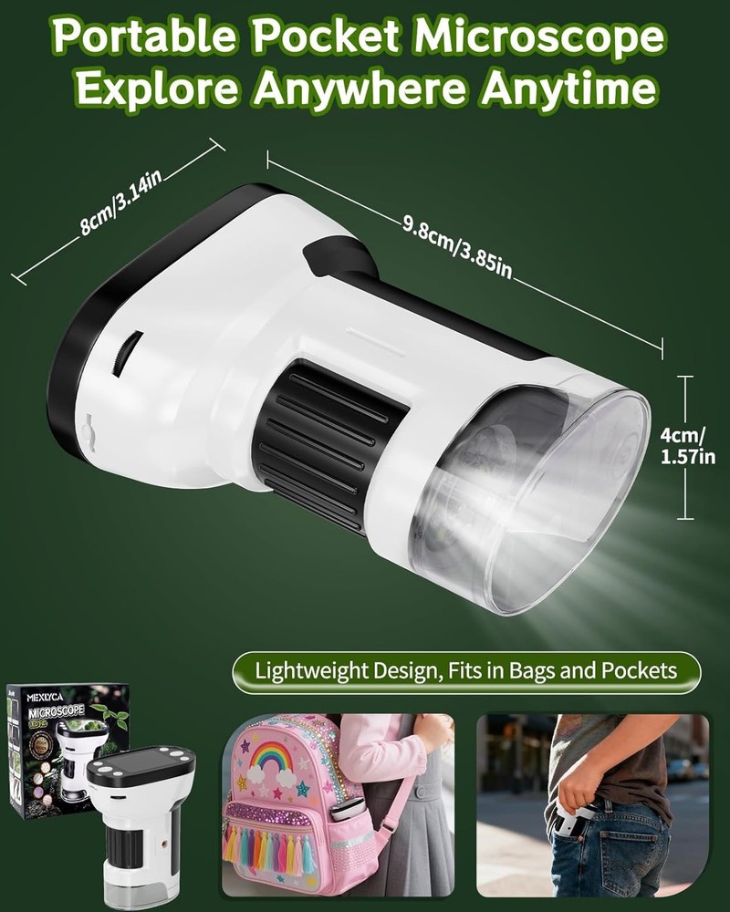 1000X Handheld Microscope for Kids, 2.0" Screen Pocket Microscope, Adjustable LE