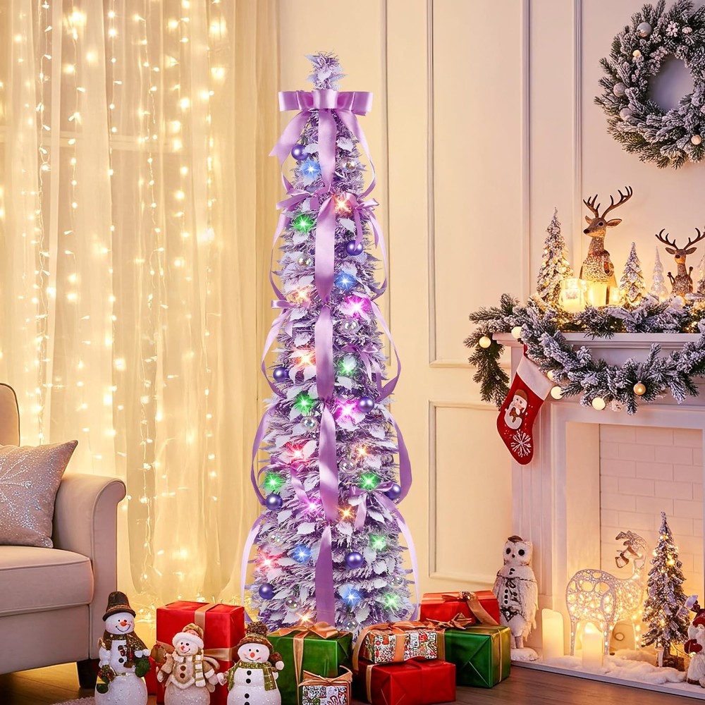 Pop Up Christmas Tree Decorations Artificial Collapsible Tree with Lights 8Mo...