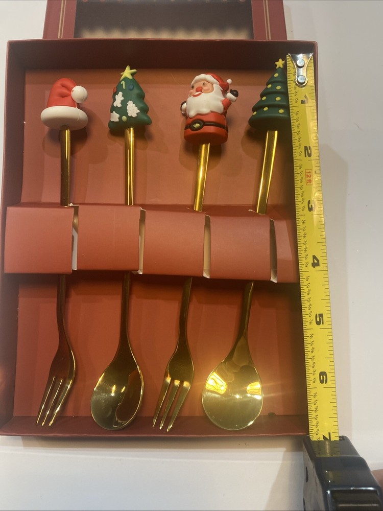 4pcs Christmas Spoon and Fork Set Stainless Steel Creative Tableware Coffee