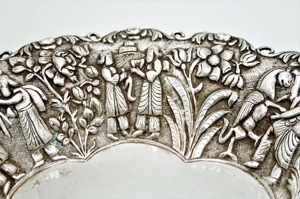Handcrafted Assyrian Style Solid Silver Raised Pierced Bowl with Figurals