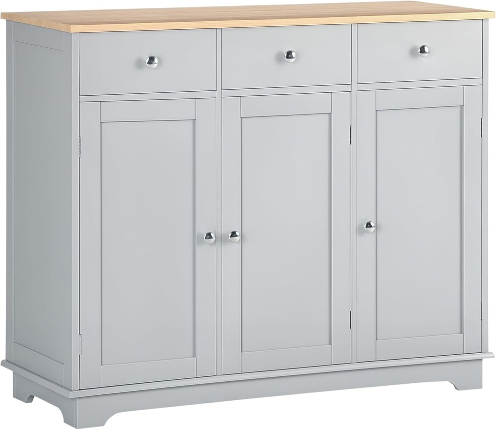 Sideboard Buffet Cabinet W/ Solid Wood Countertop Modern Kitchen Storage Cabinet