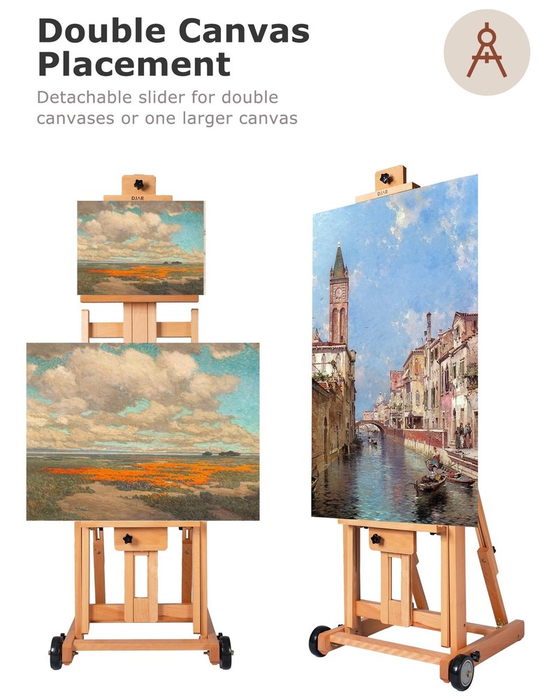 Large H-Frame Easel, Versatile Adjustable Beech Wood Studio Easel for Paintin...
