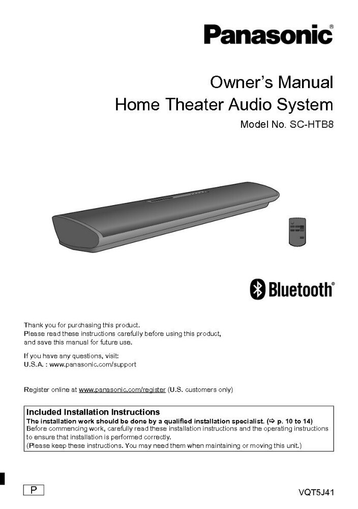Panasonic SC-HTB8 Home Theater System Owners Instruction Manual