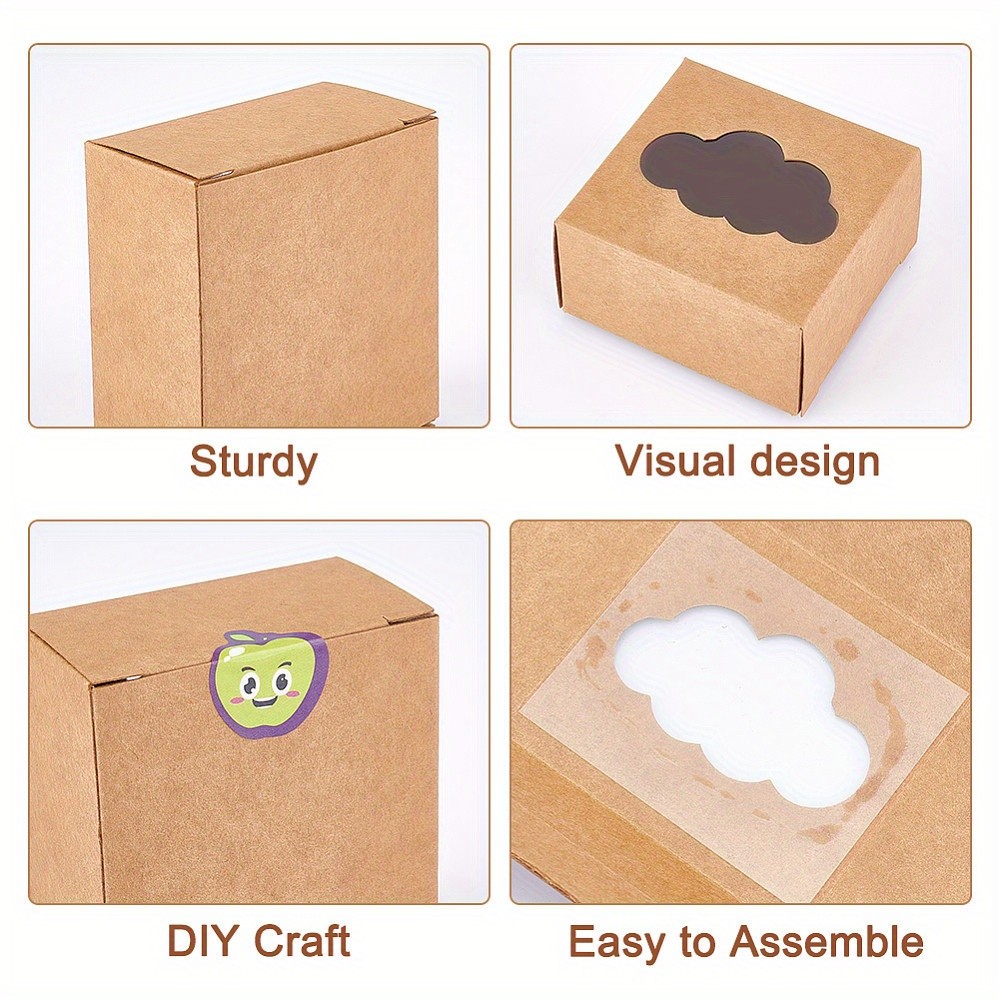 24pcs Kraft Paper Gift box Folding box with Window Rectangle Tan Cloud Pattern