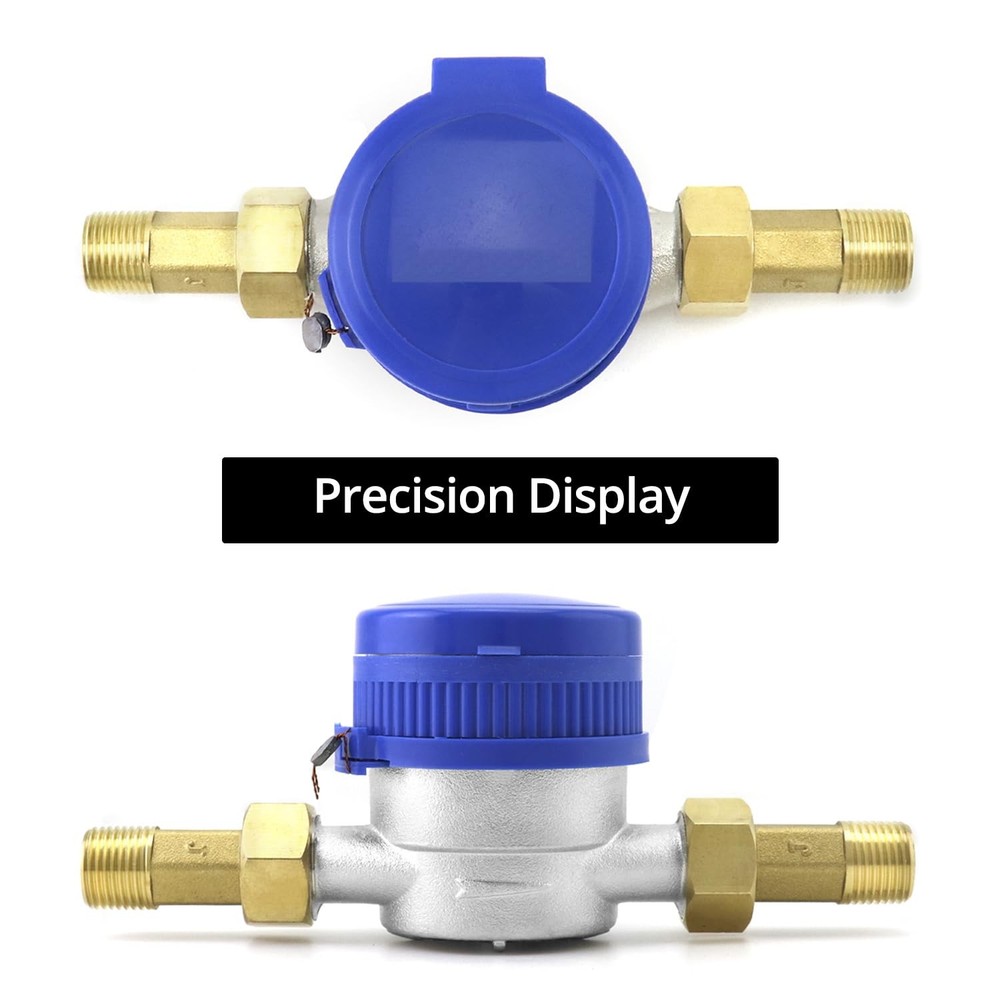 QWORK Water Meter 2 Pack, Cold Flow with Pulse Output, 2 Pack