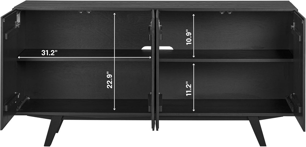 Mid-Century Modern Solid Wood Sideboard Buffet Cabinet in Burnt Black