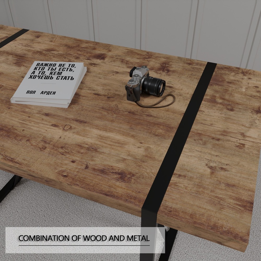 55 " dining table modern rural industrial rectangular MDF dark wood, 4-6 peopl