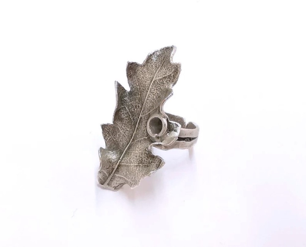Leaf Ring Blank Setting Base Bezel Cabochon Antique Silver Plated Brass G21094