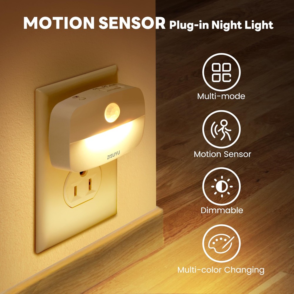 ZISUYU Plug-in LED Night Light Motion Sensor 6-Pack Dimmable Multi-Mode Color