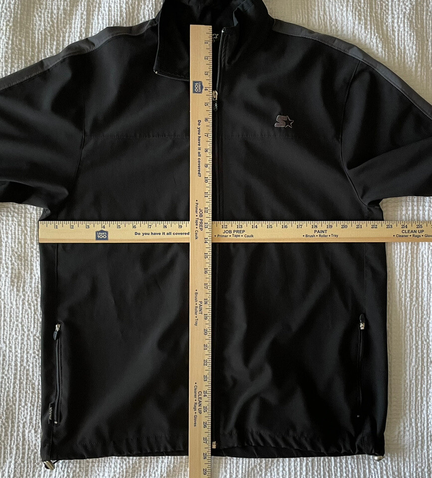 STARTER Mens Medium Large Track Jacket Full Zip Black Gray EUC
