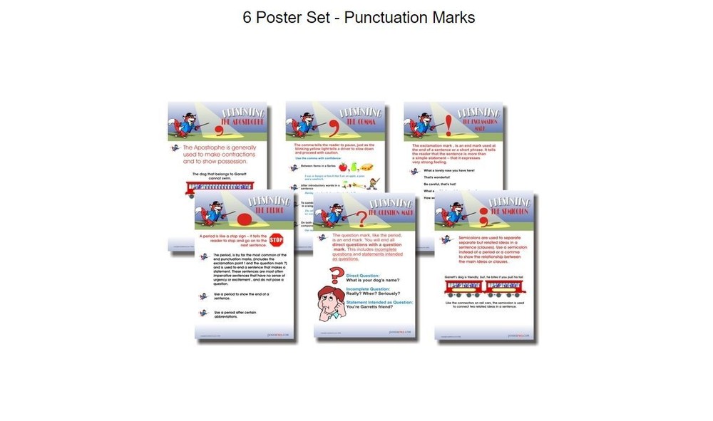 6 Poster Set - Punctuation Marks - Educational Language Arts Classroom POSTERS