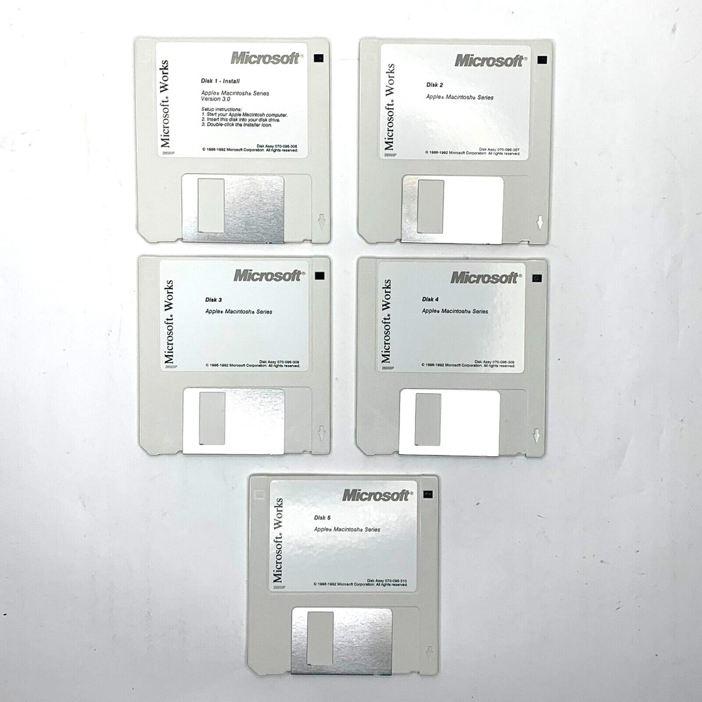 Microsoft Works v.3.0 1992 Apple Macintosh Computer Software 5 3.5" Floppy Disks