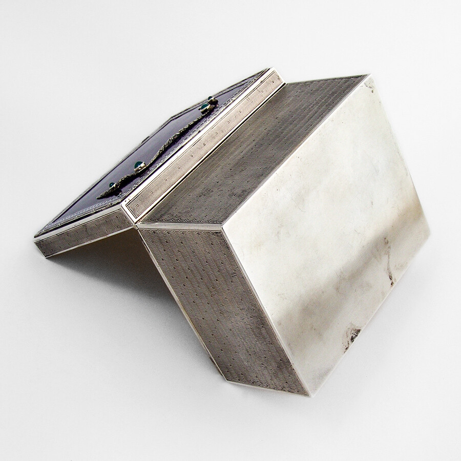 Edwardian Engine Turned Enamel Box 900 Standard Silver Germany