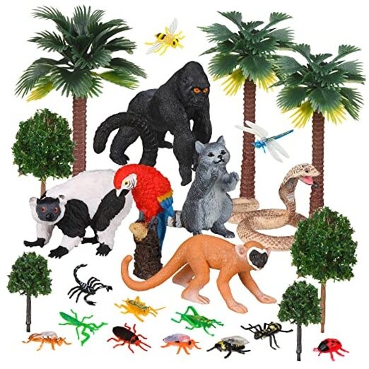 25 Pack Rainforest Animals Figures Toys Set Assorted Creatures Rainforest