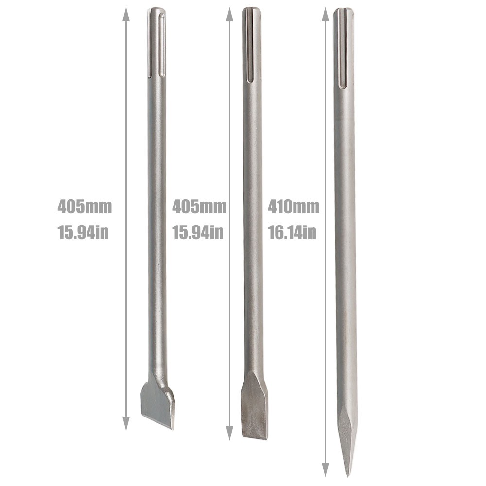 New 3 Pack SDS Max Bits Set Long-Point Chisel Scaling Chisel Flat Chisel 16"