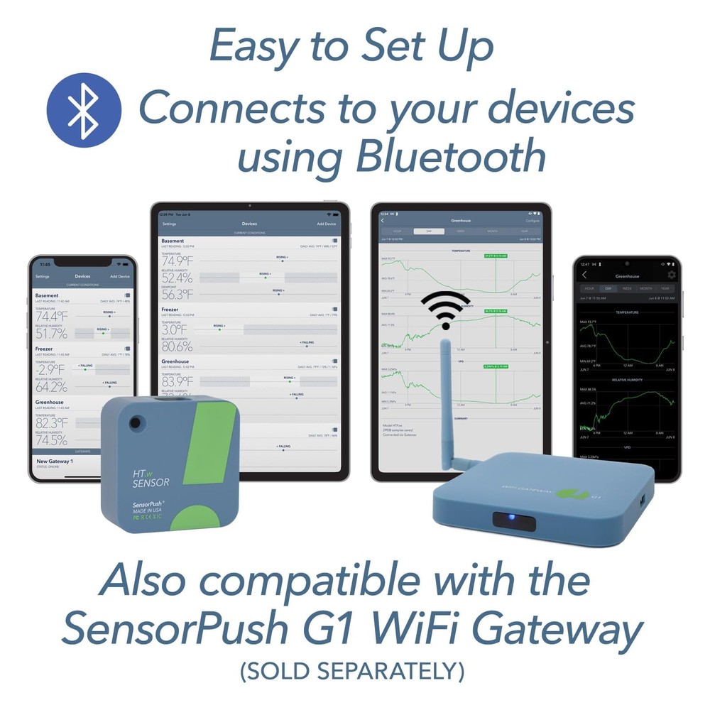 HT.w Smart Temperature Sensor & Humidity Sensor - Bluetooth Thermometer and H...