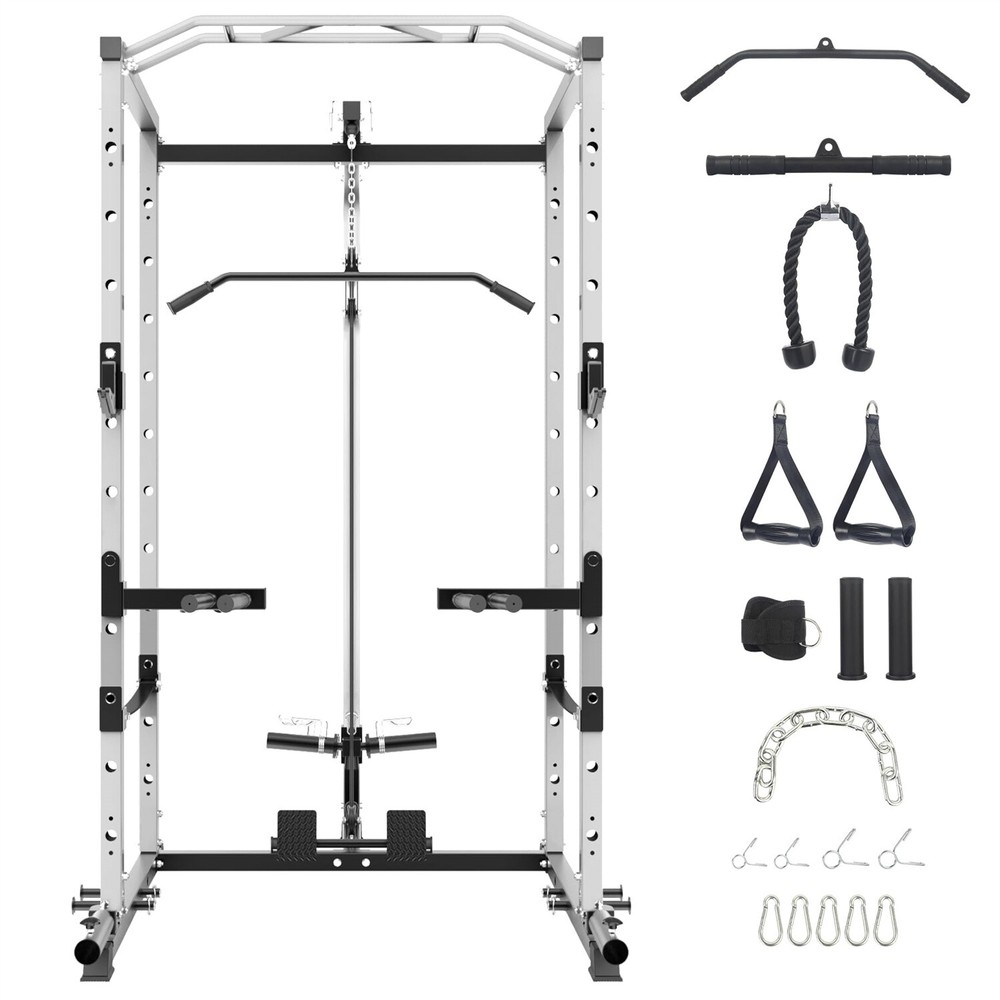 🔥Power Cage Multi-Functional Power Rack with Cable Pulley System and J-Hooks T
