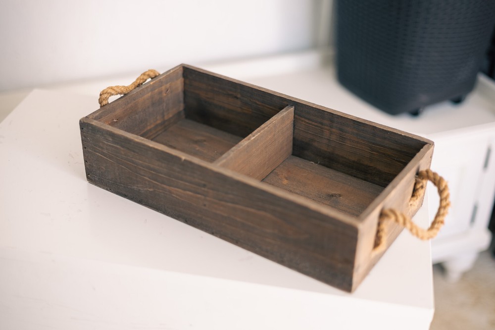 RUSTIC 2 Section Wood Basket Bin Container