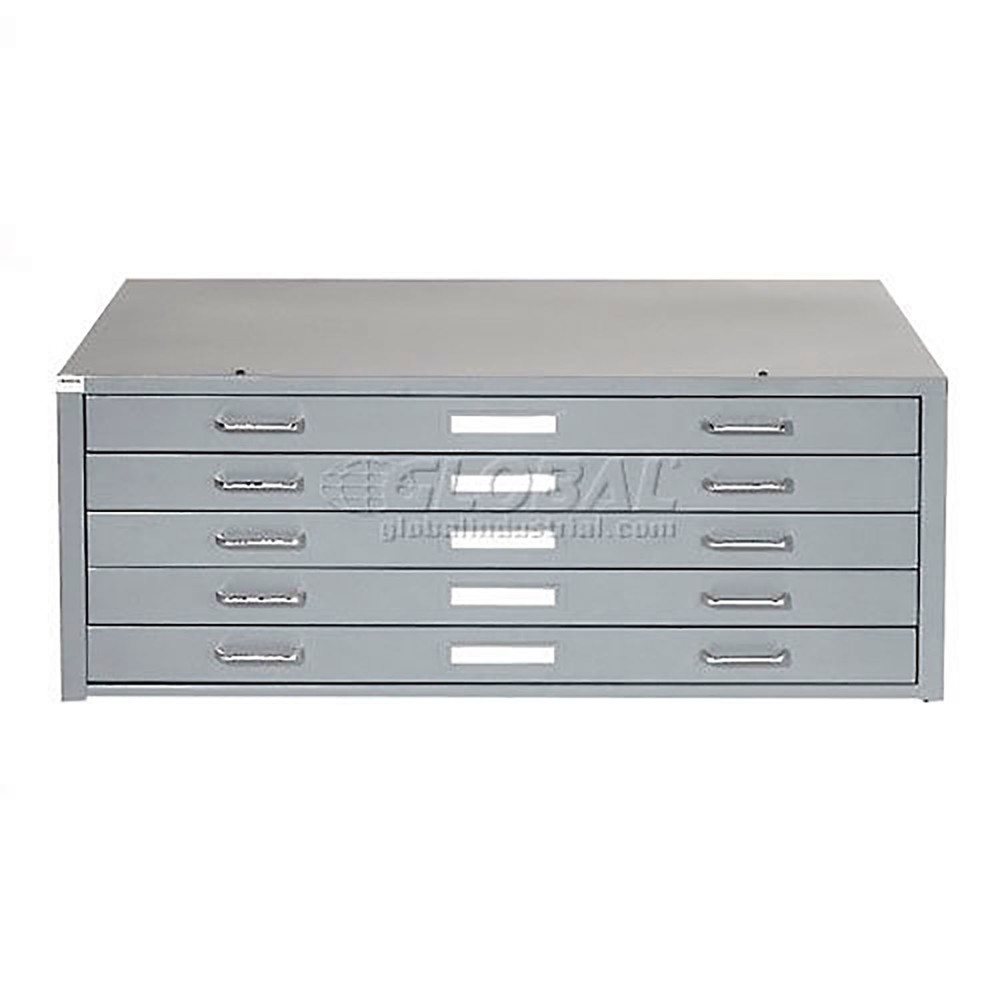 41"W Flat File Cabinet 5 Drawer Gray