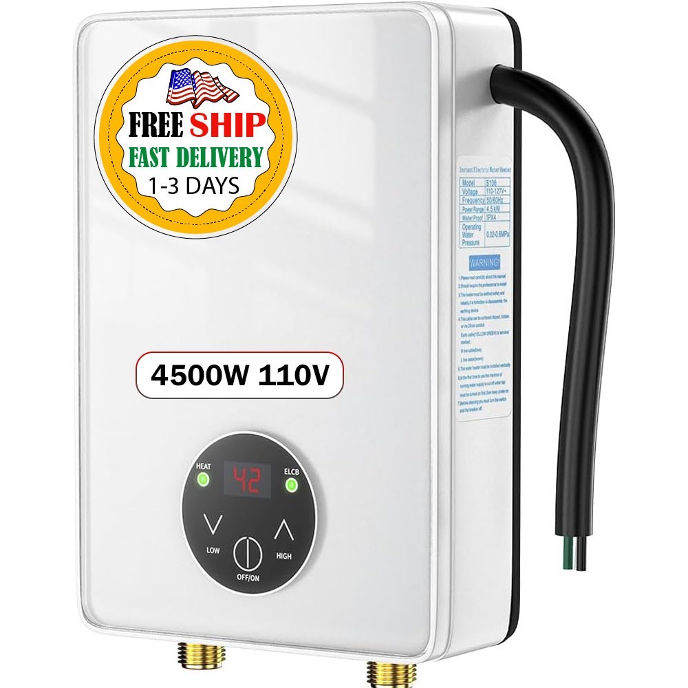 Calentador De Agua Sin Tanque LCD Electrico 4500W 110V US Para Cocina Ducha Casa