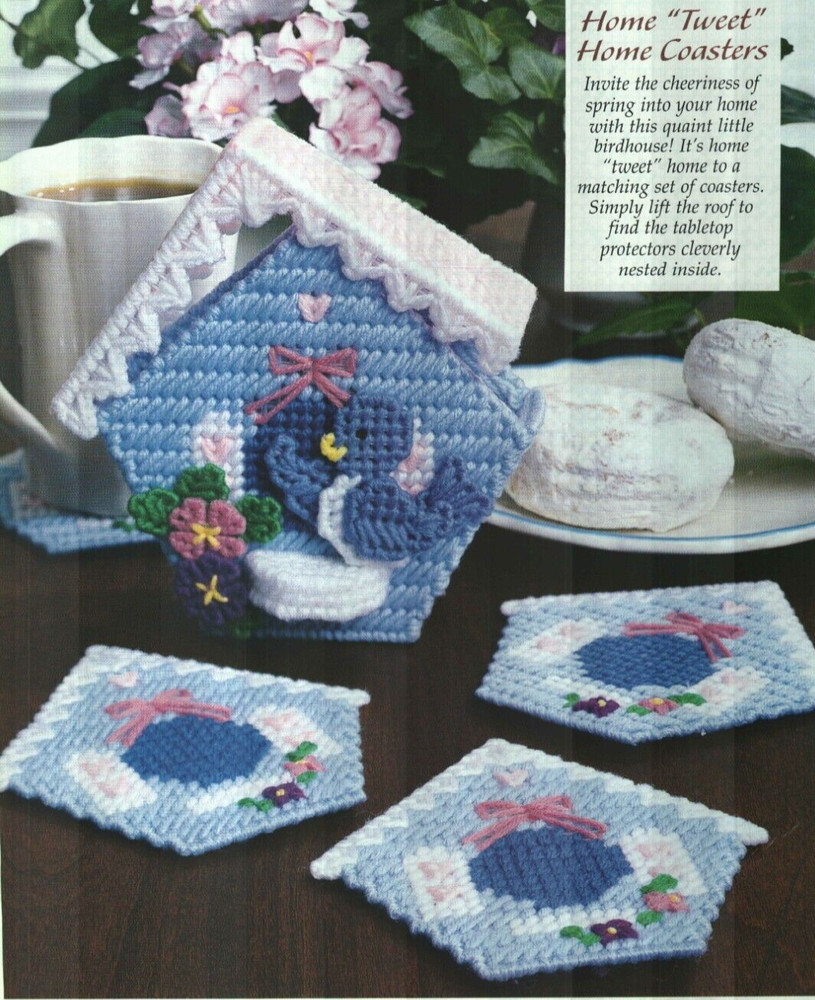 HOME TWEET HOME COASTERS HOME DECOR PLASTIC CANVAS PATTERN INSTRUCTIONS